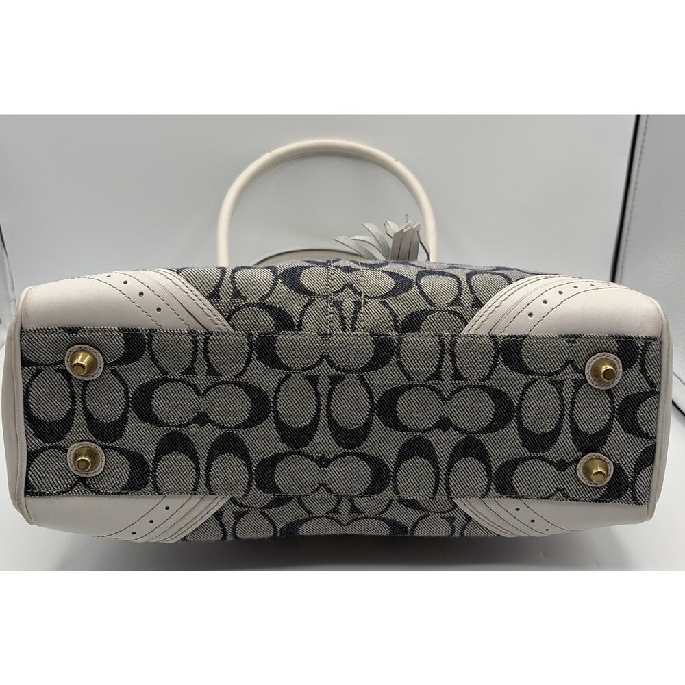 COACH Handbag Signature Denim Leather Tassel Gold Hardware Canvas Y2K White Blue - Picture 10 of 16